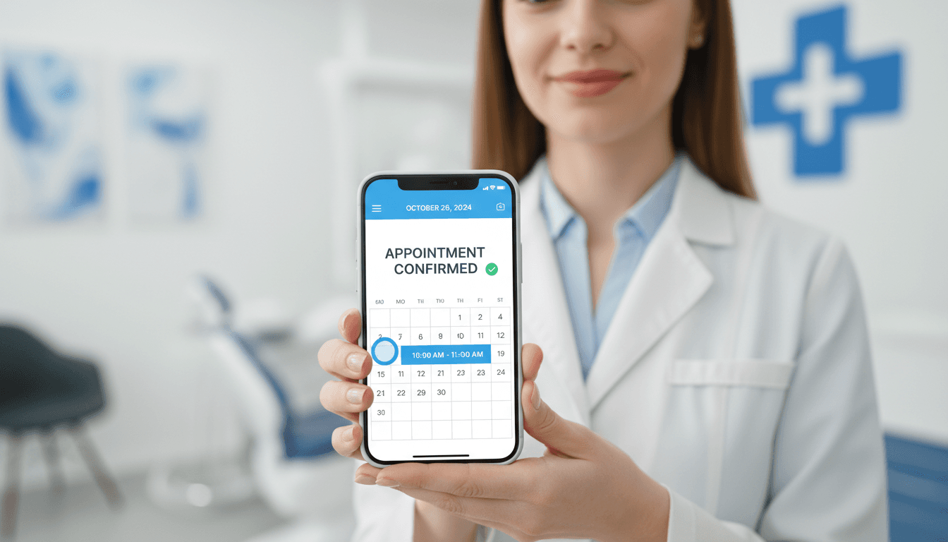 Healthcare customer viewing appointment confirmed message on smartphone